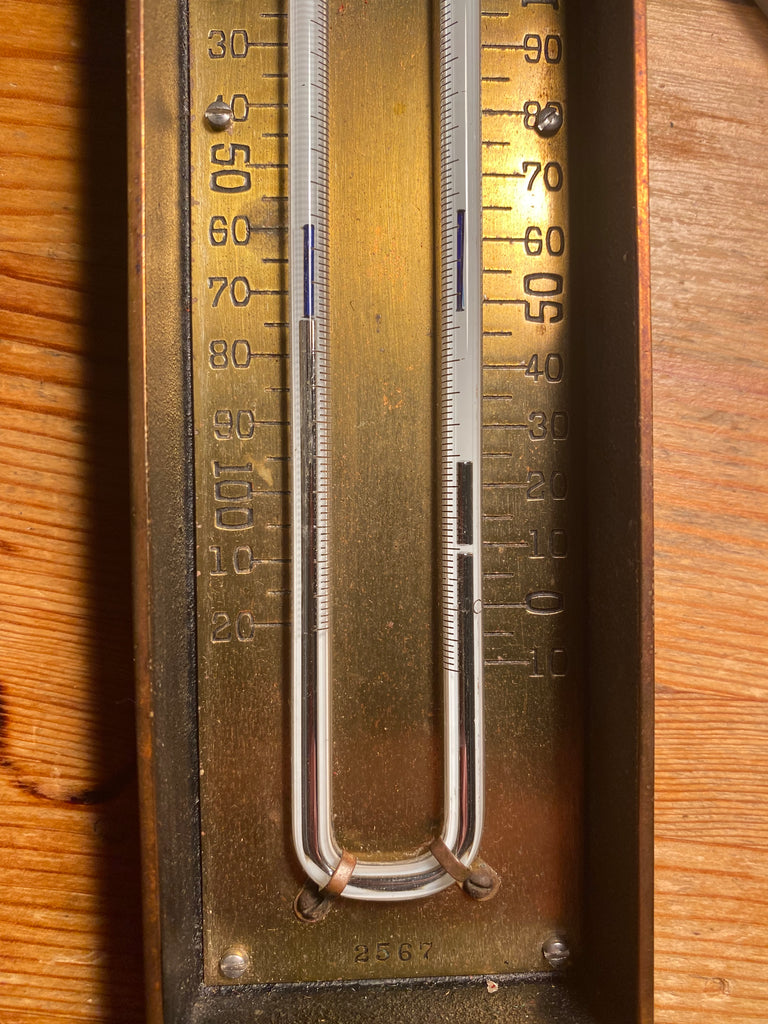 1960s Hanging Brass Temperature Thermometer Gauge
