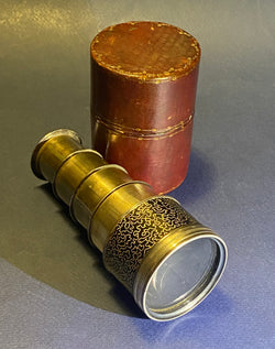 Antique Four Draw Monocular Telescope Signed “Berge London Late Ramsden” Silver Plate and Enamel