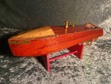 Antique Mahogany Wood Clockwork Speed Boat Mengel Playthings Miss America