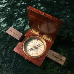 ZERO STOCK-ANTIQUE MAHOGANY CASE COMPASS MADE IN ENGLAND