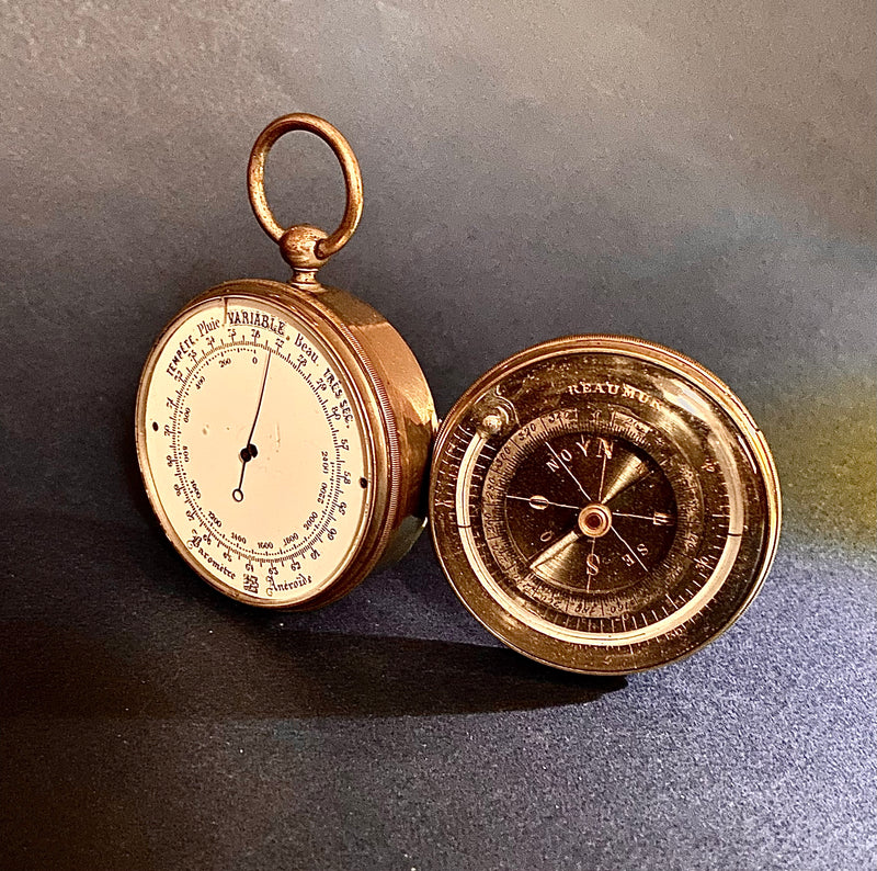 Zero Stock-Antique Barometer Compass and Thermometer Compendium